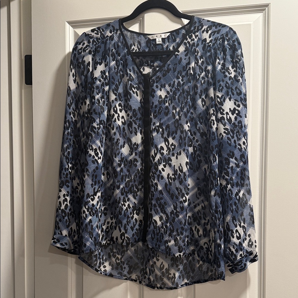 CAbi Blue and Black Animal Print Blouse